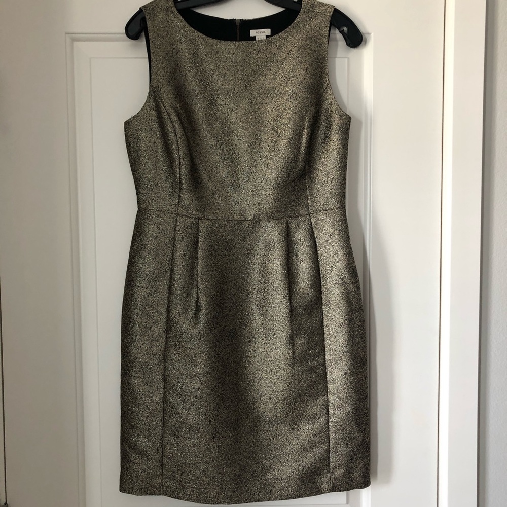 Fossil Gold and Black Shimmer A-Line Dress